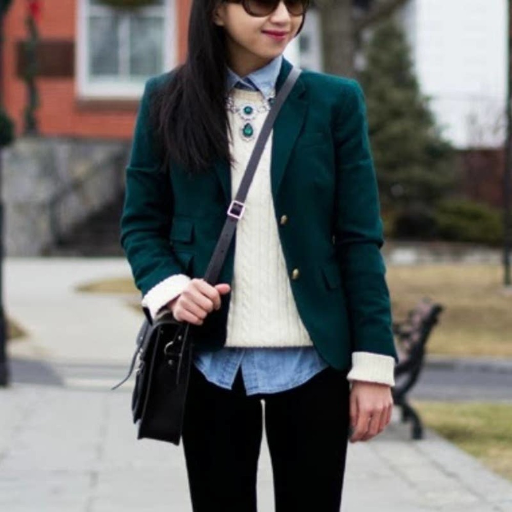 J.Crew Women's Schoolboy Notched Blazer Jacket Wool Stretch Emerald Green Size 6